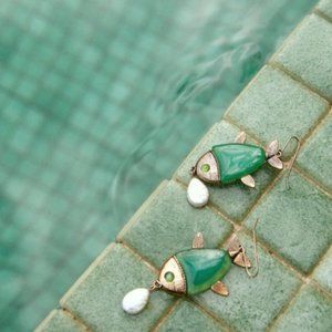 Green Pearl Fish Earrings!